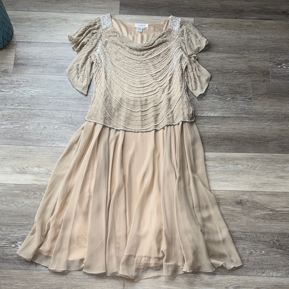 Beige Beaded mother of the bride Dress - altered to be shorter